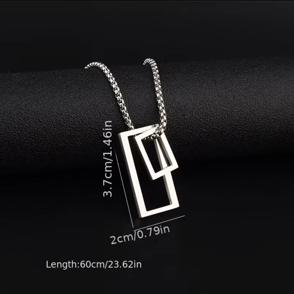 NWT Men’s Stainless Steel Interlocking Double Rectangle Pendant Necklace Box